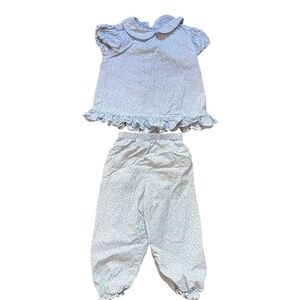 Lime Green Floral Pajama Set Kids Blue Excellent Ruffle Peter Pan SIZE 3T